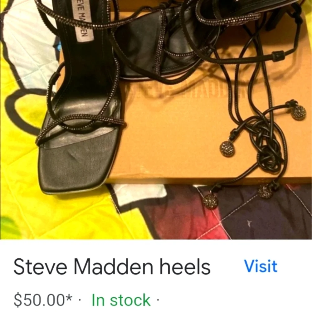 Steve‎ Madden Y2K Woman's Black Tie Around Ankle 4 Inch Heels 6.5 M